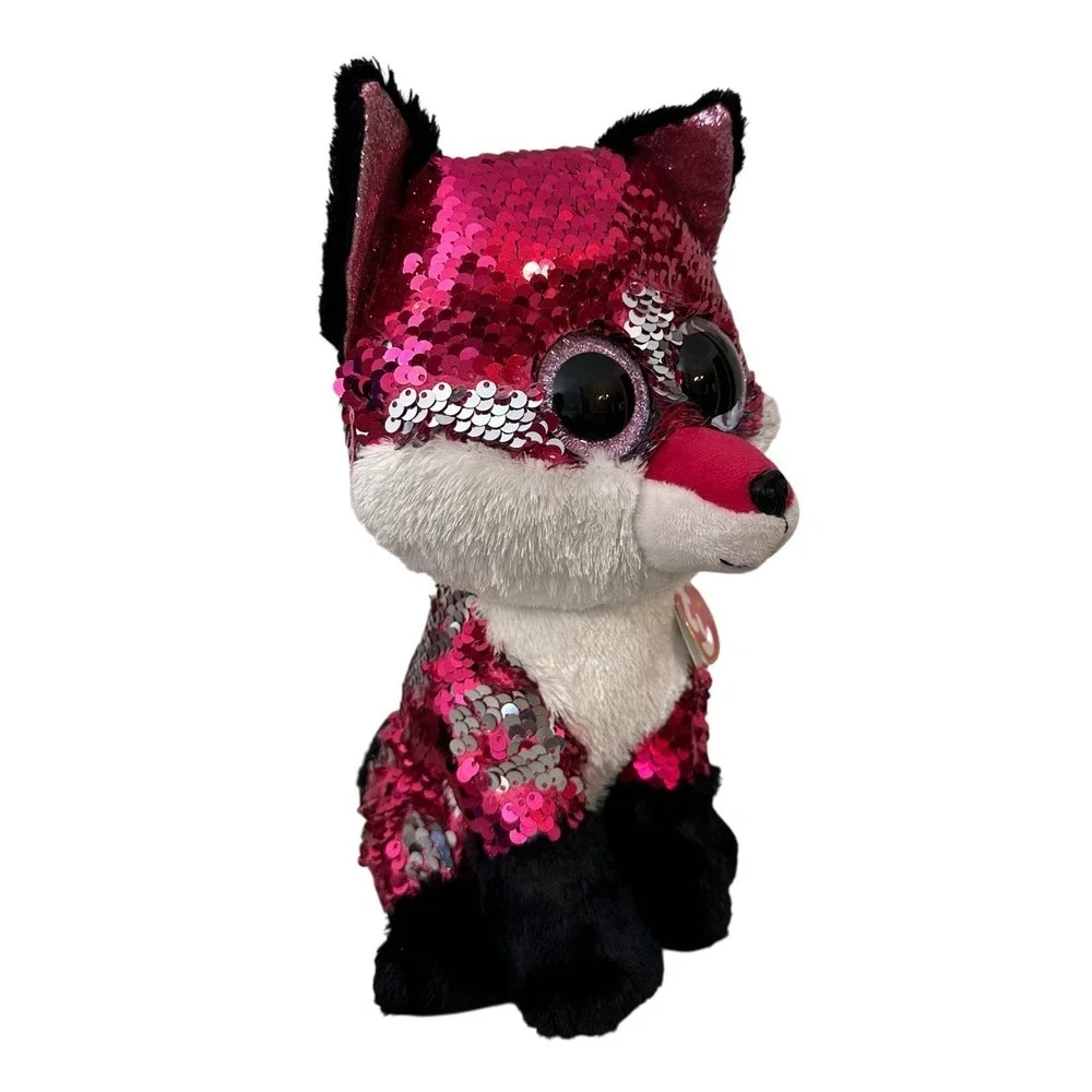 Ty Flippables Jewel Fox Plush Sequin Stuffed Animal 11 Inch New Pink Silver